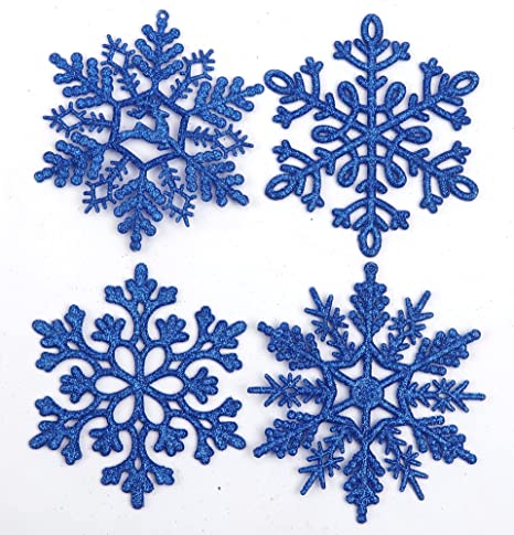 Photo 1 of YYCRAFT 32pcs Glitter Snowflake Ornament 4 Inch for Christmas Tree Decoration-Royal
