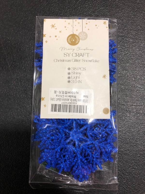 Photo 2 of YYCRAFT 32pcs Glitter Snowflake Ornament 4 Inch for Christmas Tree Decoration-Royal
