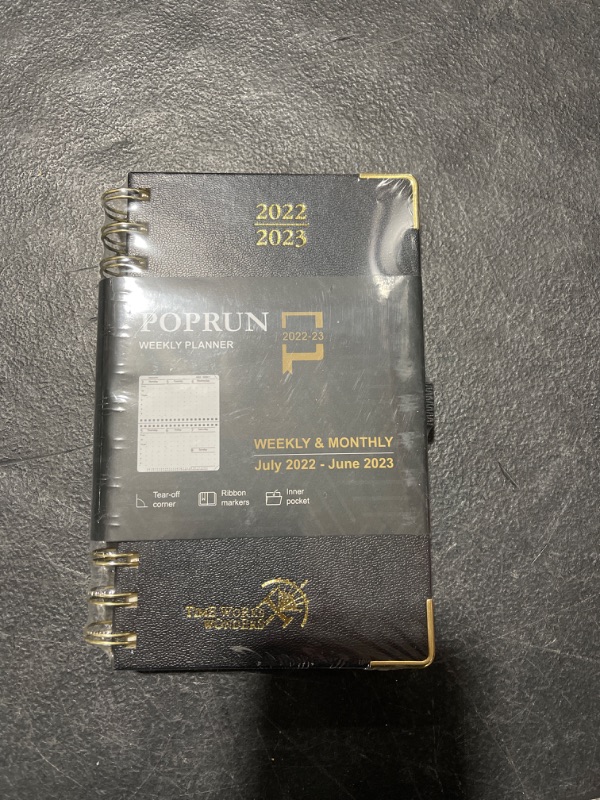 Photo 2 of POPRUN Academic Planner 2022-2023 Purse Size 4.25" x 6.75" - Small Planner July 2022 - June 2023 with Hourly Schedule & Vertical Weekly Layout, Monthly Calendars, Hardcover - Black Black Small-4.25 x 6.75