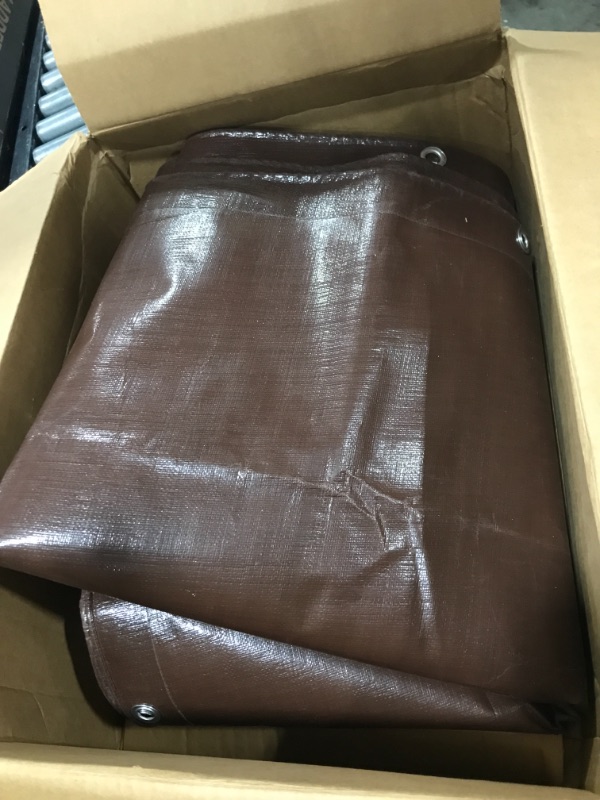 Photo 2 of 10' x 10' Super Heavy Duty 16 Mil Brown Poly Tarp Cover - Thick Waterproof, UV Resistant, Rip and Tear Proof Tarpaulin with Grommets and Reinforced Edges - by Xpose Safety