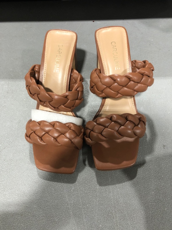 Photo 2 of Carcuume Womens Braided Heels Square Open Toe Two Strappy Woven Mule Block Comfortable Heeled Sandals size - 6.5