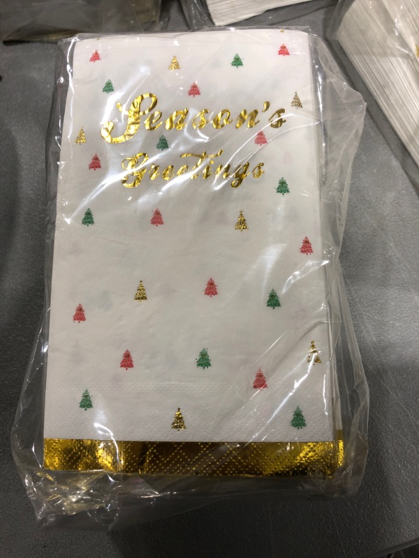 Photo 2 of 100 Christmas Napkins Paper Guest Towels 3 Ply Gold Foil Xmas Tree Decorative Guest Napkins Disposable Hand Towels for Bathroom Dinner Home Kitchen Winter Holiday Party Supplies Decor