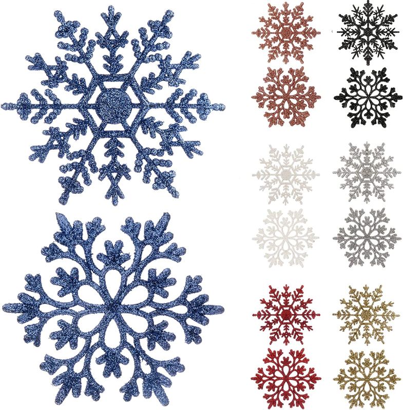 Photo 1 of 3.9"/38 Pieces Plastic Snowflake Ornaments Christmas Glitter Snowflakes Hanging Crafts for Christmas Tree Decorations (Blue01, 3.9in) 