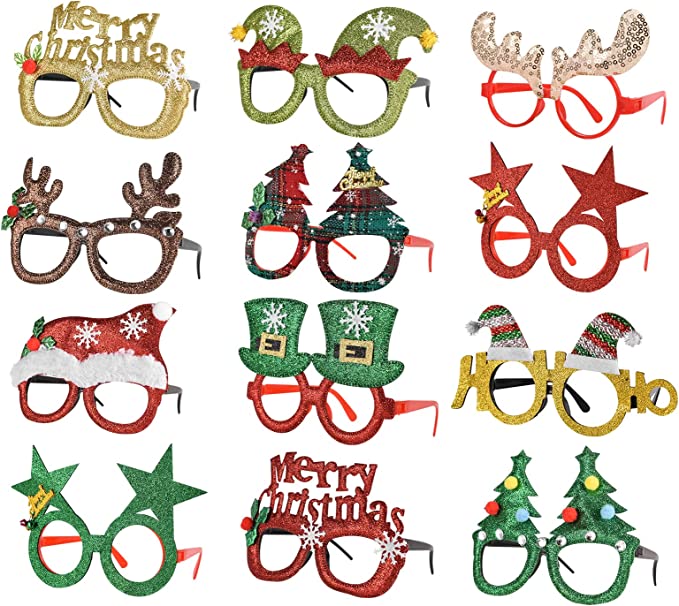 Photo 1 of ZENZAL 12 PCS Holiday Glasses,Cute Christmas Glasses Frames ,Flexibility to Great Fun and Festive for Annual Holiday and Seasons Themes, Christmas Party,Christmas Dinner ,Photos Booth