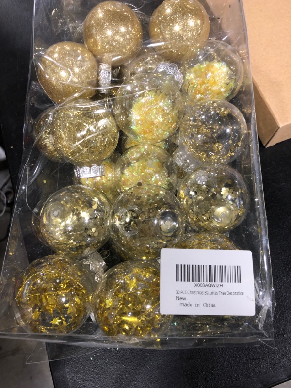 Photo 2 of 30 PCS Christmas Ball Ornaments, 2.36 Inch Gold Shatterproof Plastic Christmas Balls Clear Large Christmas Hanging Ornaments Xmas Hanging Balls for Christmas Tree Decoration Holiday Party Supplies