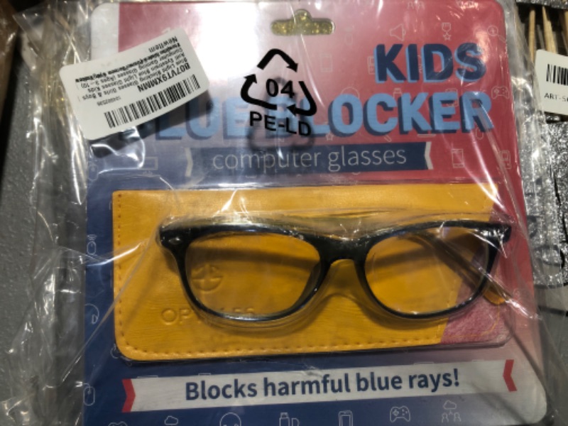 Photo 2 of Blue Light Blocking Glasses Girls & Boys | Anti Eyestrain Blue Light Glasses Kids Computer Gaming Glasses (Ages 3-10) | Flexible Blue Square Frames with Yellow Temples Video Phone Screen Eyeglasses