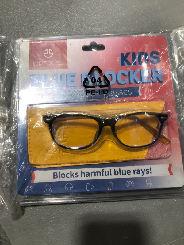 Photo 2 of Blue Light Blocking Glasses Girls & Boys | Anti Eyestrain Blue Light Glasses Kids Computer Gaming Glasses (Ages 3-10) | Flexible Blue Square Frames with Yellow Temples Video Phone Screen Eyeglasses