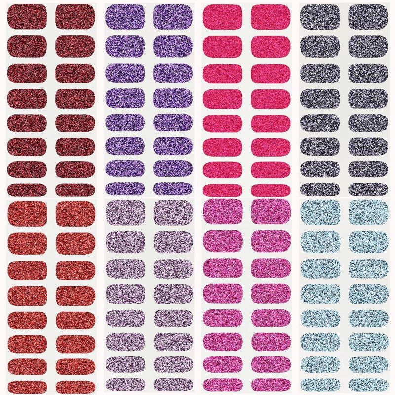 Photo 1 of  Full Cover Nail Art Stickers,Thin Color Street Solid Nail Strips Sticker Nails Glitter, Solid Sticker Nails Street, Real Nail Polish Strips, Self-Adhesive Solid Nail Art Decal Strips Sticker Nails for Women (8 Sheets 128 Pieces) 