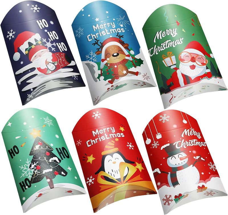 Photo 1 of 24 Pieces Christmas Pillow Boxes Xmas Present Card Holder Snowman Christmas Card Boxes Paper Pillow Candy Boxes for Present Wrapping Wedding Favors Baby Shower Birthday Party 