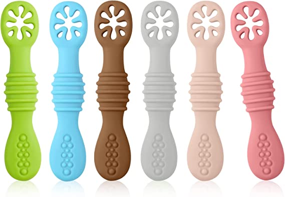 Photo 1 of 6pcs Silicone Baby Spoons, First Stage Toddler Utensils Baby Led Weaning Spoons Baby Chew Spoon Training Spoon Toddler Self Feeding Utensils for Baby over 6 months (6 Colors) COLORS MAY VARY
