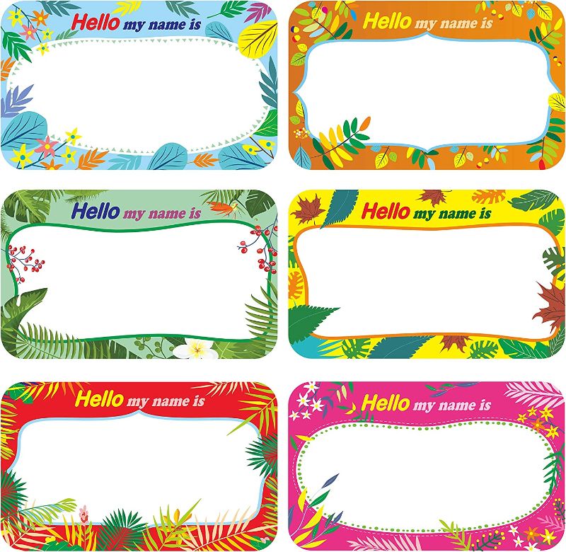 Photo 1 of 300 Pcs Name Tag Label Sticker in 6 Designs with Perforated Line for School Office Home (3.5"x2.2" Each) 2PK