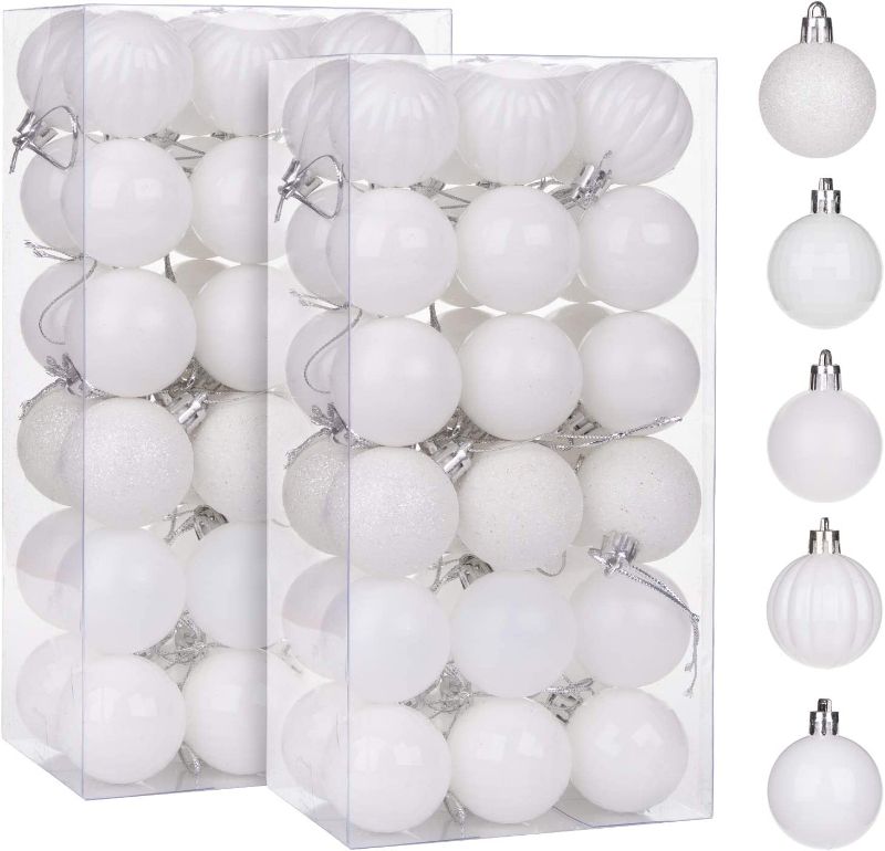 Photo 1 of Yopay 72 Pieces White Christmas Ball, Christmas Decorations Tree Balls Shatterproof Ball Ornaments for Holiday Wedding Party Decoration, Xmas Tree Ornaments with Hooks Included, 40mm/ 1.57 inch 