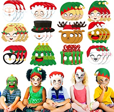 Photo 1 of  36 Pieces Paper Christmas Masks Craft Kit Party Christmas Masks for Kids Santa Elf Reindeer Snowman Christmas Costumes Craft Party Favors for Christmas Holiday Party Decoration Photo Booth, 12 Styles 