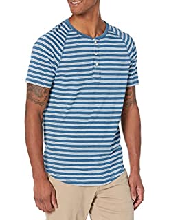 Photo 1 of Amazon Brand - Goodthreads Men's Short-Sleeve Henley, Light Indigo Triple Stripe, Large