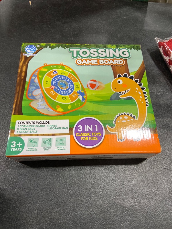 Photo 1 of 3 in 1 Bean Bag Toss Game Set for Kids, Outside Toys for Kids Toddlers Ages 3-5 4-8 4-7, Collapsible Cornhole and Dart Board with 8 Bean Bags, Crab & Turtle Themed, Birthday Gift for Boys Girls (gold)