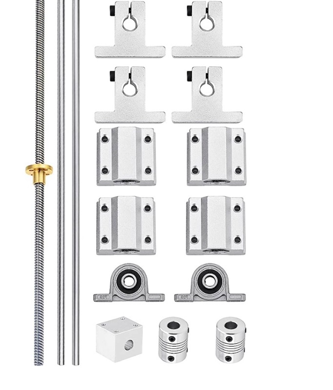 Photo 1 of [16pcs/Pack] 500mm / 19.68inch T8 Lead Screw Kit,2X 500mm Linear Motion Rod Shaft Guide,4pcs Slide Blocks, 4pcs SK8 Support for 3D Printer and DIY CNC Machine (500mm, Set)