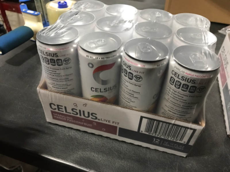 Photo 1 of CELSIUS Sparkling Mango Passionfruit, Functional Essential Energy Drink 12 Fl Oz (Pack of 12) Sparking Mango Passionfruit 12 Fl Oz (Pack of 12)---EXP 01/24