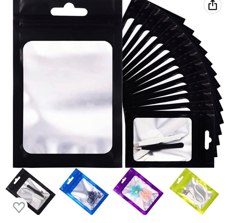 Photo 1 of 100 Pcs Mylar Bags,4.7x7.0 inch Resealable Ziplock Odor Proof Bags Aluminum Foil Pouch Bags Packaging for Small Business Lip Gloss Lash Jewelry Food Storage