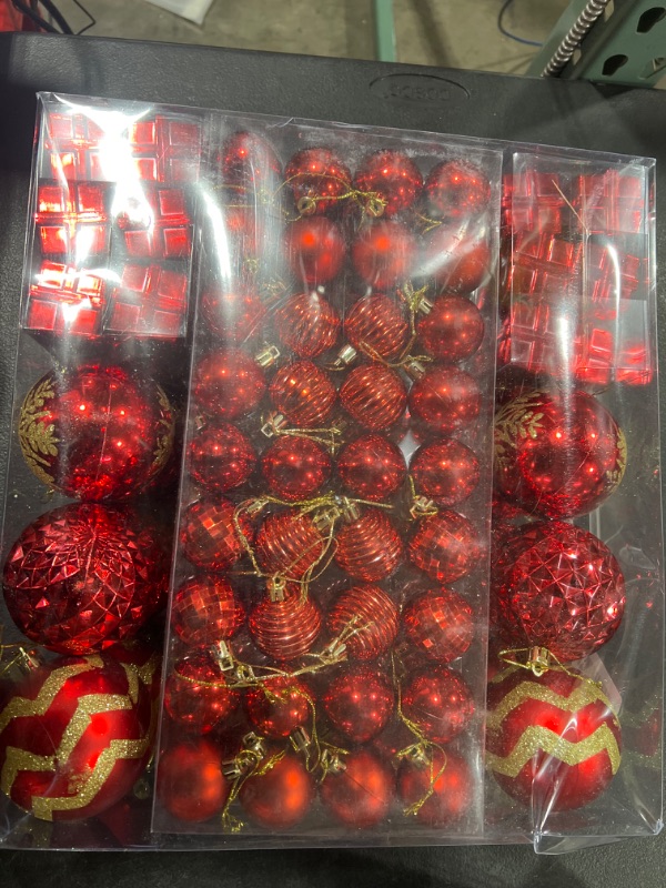 Photo 2 of 116Pcs Assorted Christmas Ornaments Set, Christmas Ornaments Balls, Shatterproof Christmas Balls Hanging for Christmas Tree with Portable Gift Box Packaging (Red)