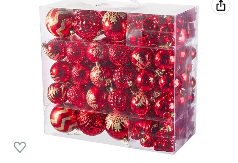 Photo 1 of 116Pcs Assorted Christmas Ornaments Set, Christmas Ornaments Balls, Shatterproof Christmas Balls Hanging for Christmas Tree with Portable Gift Box Packaging (Red)