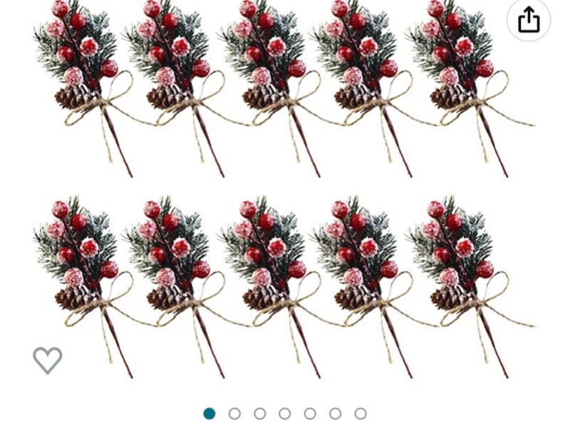 Photo 1 of 10Pcs Christmas Artificial Berries Pine Cones Stems Décor, Faux Red Berry Stem Simulation Pinecones Branches for Xmas Tree Decorations, Floral Arrangement DIY Wreath Winter Holiday Décor