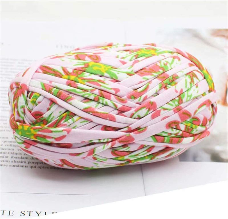 Photo 1 of 1 PCS Colorful T-Shirt Yarn Knitting Yarn Fabric Crochet Cloth for DIY Knitted Fabric Art (#62 Pink Flower) 