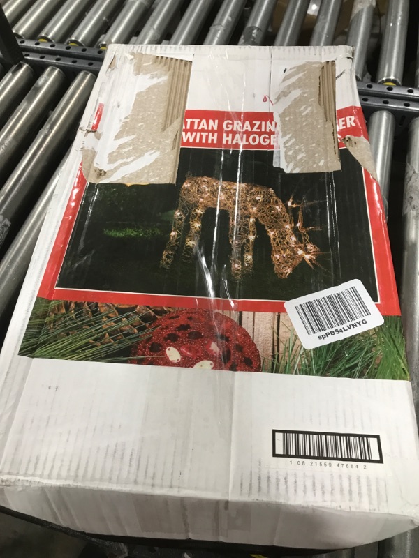 Photo 1 of Alpine Corporation Outdoor/Indoor Rattan Grazing Reindeer with Lights - Christmas and Holiday Decoration for Yard - 24-Inches Small