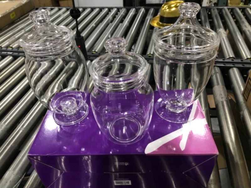 Photo 2 of Amazing Abby - Keep - Acrylic Apothecary Jars (3-Piece Set), Plastic Jars with Lids, Bathroom Canisters, Vanity Organizers, Candy Buffet, Wedding Display, BPA-Free and Shatter-Proof