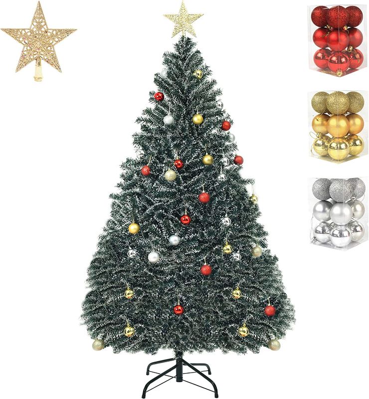 Photo 1 of 5ft Artificial Christmas Tree Lifelike Christmas Tree with Decorations and Solid Metal Stand arbol de Navidad Premium Hinged Spruce Full Tree (Green-A, 5ft)