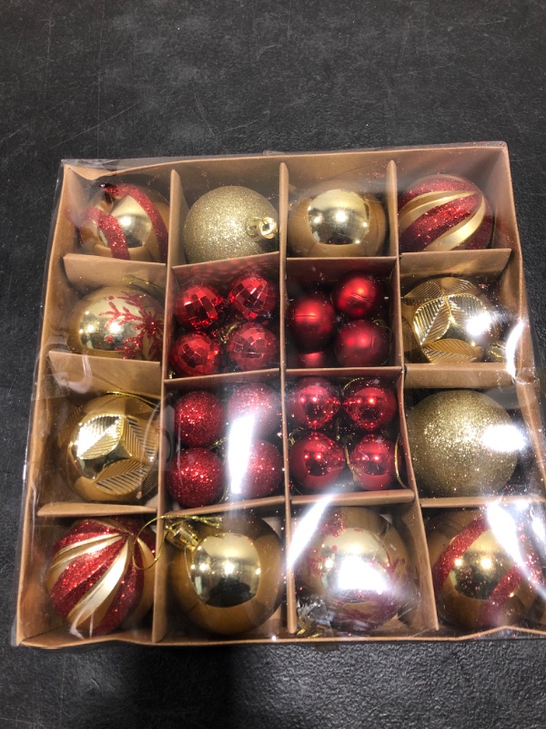 Photo 2 of 44Pcs Gold Christmas Ball Ornaments, Shatterproof Xmas Tree Hanging Decoration Balls Set, Assorted Christmas Balls Set for Decorate Christmas Trees/Wedding/Home Party/Holiday (Gold & Red)