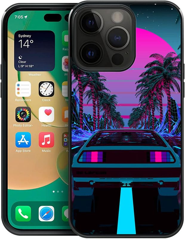 Photo 1 of Goodsprout Compatible with iPhone 14 Case,Synthwave Palm Tree Pattern Protection Shockproof Soft Silicone TPU Non-Slip Back for Apple iPhone 14 