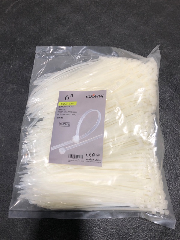 Photo 2 of 1000 Pack 6 Inch Bulk KOOWIN Nylon Plastic Cable Zip Ties Small Wire Wraps White 6 inch 18 lb (1000 pcs) White