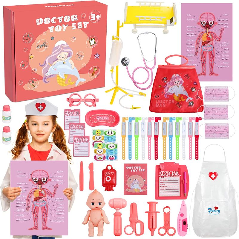 Photo 1 of 43Pcs Kids Doctor Playset,Pretend Doctor Kit Dentist Medical Kit with Electronic Stethoscope and Coat,Toddler Doctor Roleplay Costume Dress-Up,Gift for Girls- Ages 3+ 