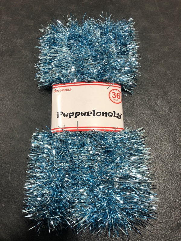 Photo 2 of  PEPPERLONELY 36 FT Christmas Tinsel Garland Classic Christmas Decorations, Light Blue 