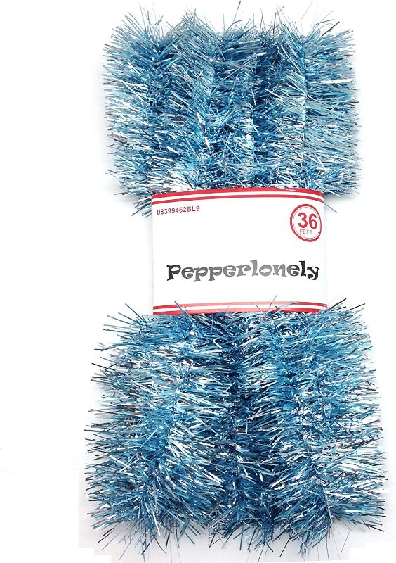 Photo 1 of  PEPPERLONELY 36 FT Christmas Tinsel Garland Classic Christmas Decorations, Light Blue 
