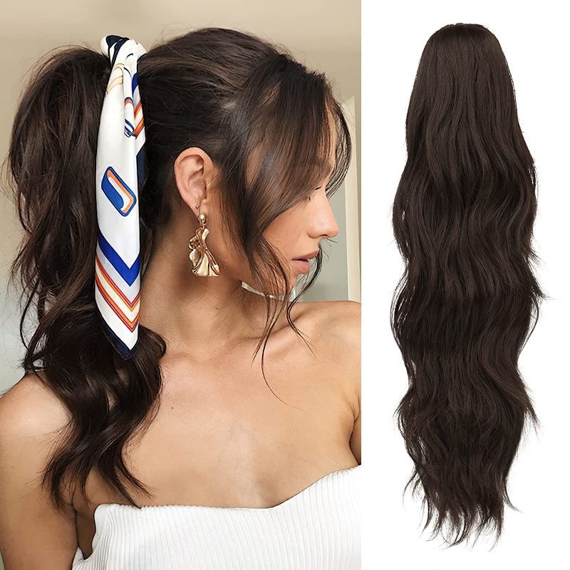 Photo 1 of FESHFEN Claw Ponytail Extensions 20 inch Long Ponytail Hair Extension Wavy Claw Clip on Pony Tail Exteinson Synthetic Dark Brown Hair Ponytails Fluffy Wave Hairpieces for Women Girls, 4.4oz
