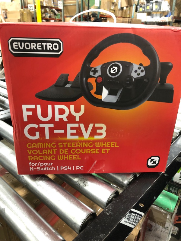 Photo 4 of EVORETRO FURY GT-EV3 Racing Wheel and Pedals for PC, PS4, and Nintendo Switch Games - Gaming Steering Wheel with High Vibration Feedback, Adjustable Clamp and FREE Sack Bag