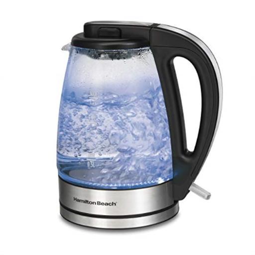 Photo 1 of Hamilton Beach Glass Electric Tea Kettle, Water Boiler & Heater, 1.7 L, Cordless, LED Indicator, Built-in Mesh Filter, Auto-Shutoff & Boil-Dry Protect
