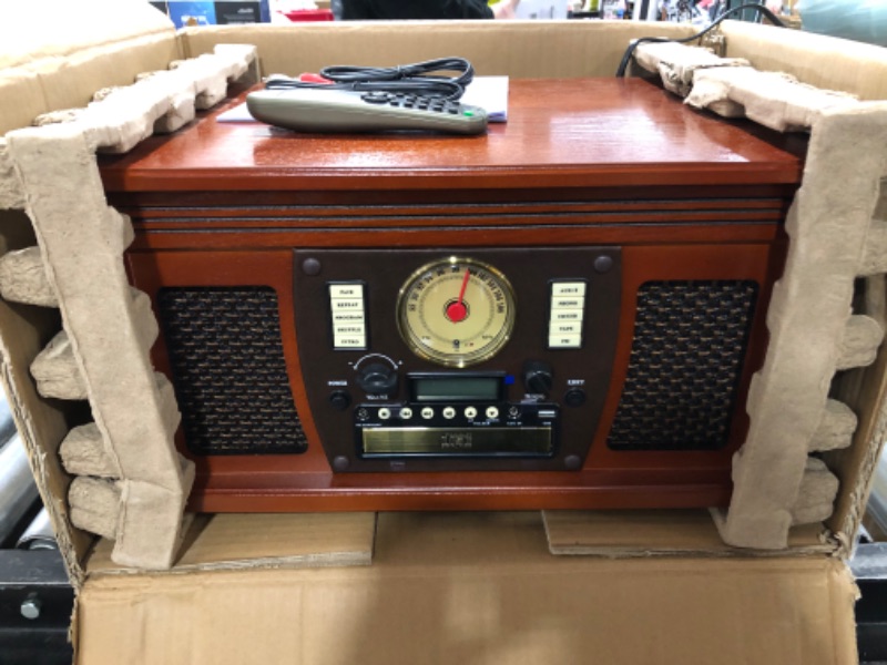 Photo 2 of Victrola Navigator 8-in-1 Classic Bluetooth Record Player with USB Encoding and 3-Speed Turntable Bundle with Victrola Wooden Stand for Wooden Music Centers with Record Holder Shelf, Mahogany