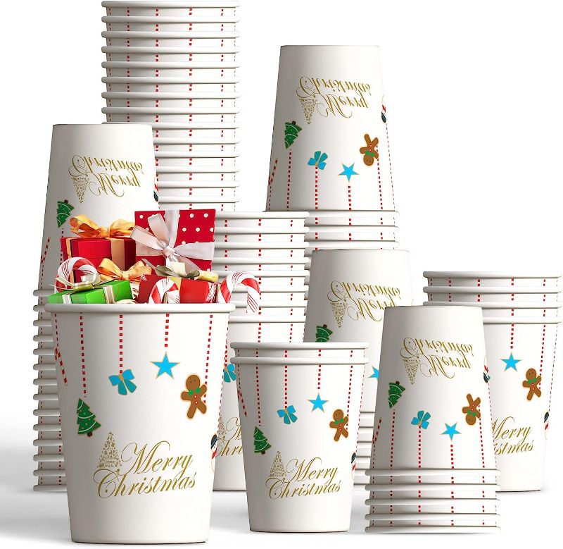 Photo 1 of 8oz Disposable Christmas Coffee Cups, 150 Pack Paper Hot Cups, Christmas Party Cups for Water, Hot Cold Beverage Cups with Custom Christmas Design
