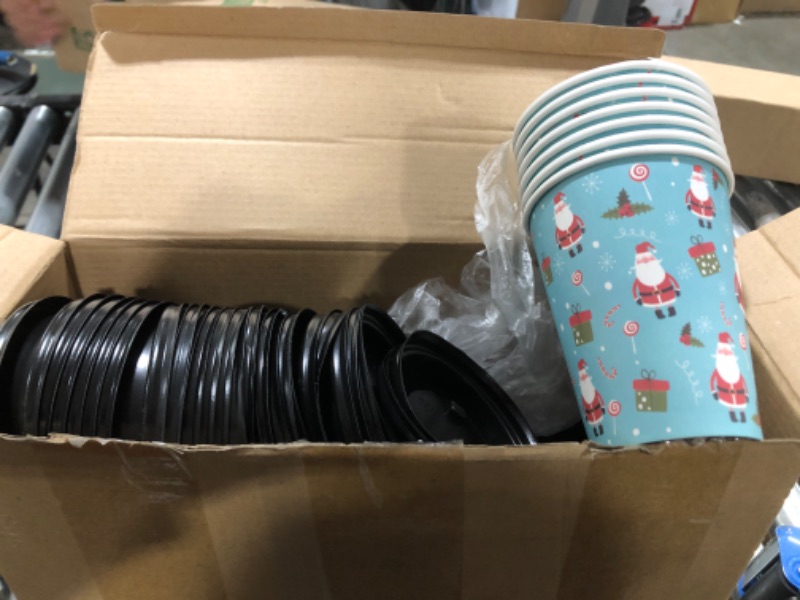 Photo 2 of Remerry 100 Sets Christmas Disposable Coffee Cup with Lid, Straws, Sleeve, 12 oz Paper Cups Sleeves Stir Straws Plastic Lid for Xmas Dinner Party Drinks Supplies (Bright Style)