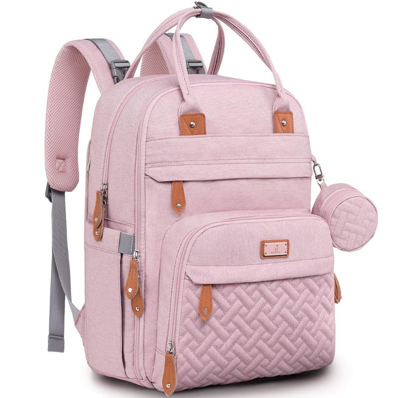 Photo 1 of BabbleRoo Diaper Bag Backpack, Nappy Changing Bags Multifunction Waterproof Travel Back Pack with Changing Pad & Stroller Straps & Pacifier Case, Unisex and Stylish (Pink)
