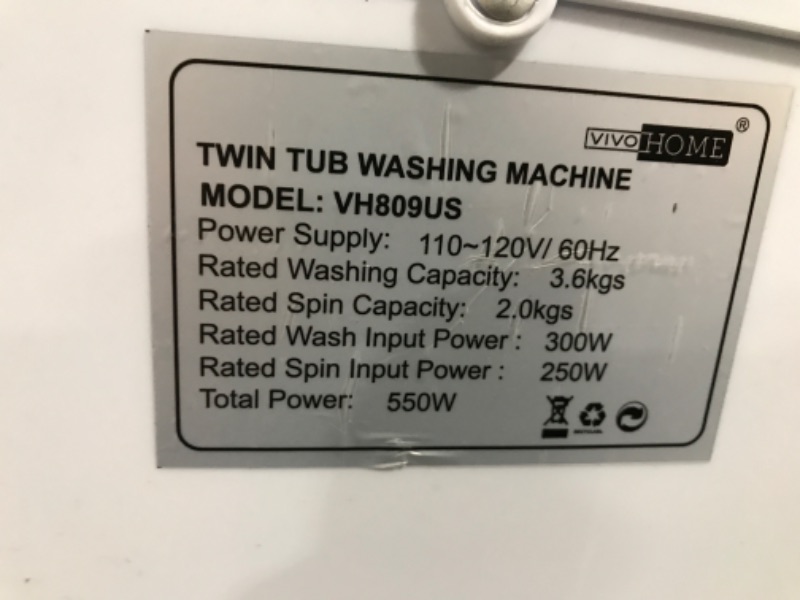 Photo 5 of **PARTS ONLY**VIVOHOME Electric Portable 2 in 1 Twin Tub Mini Laundry Washer and Spin Dryer Combo Washing Machine with Drain Hose for Apartments 13.5lbs Blue & White