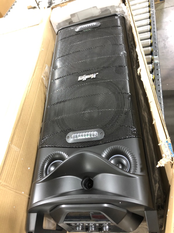 Photo 2 of Moukey Karaoke Machine, PA System Double Subwoofer for Party, Portable Bluetooth Speaker w/ 2 Wireless Microphone, Disco Lights and Echo/Treble/Bass Adjustment, Support TWS/REC/AUX/MP3/USB/TF/FM Double 10" Subwoofer