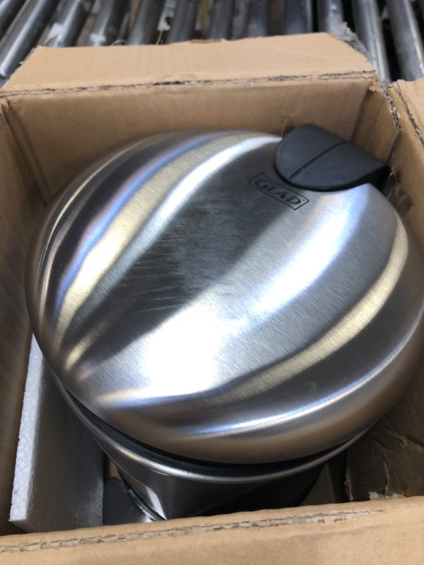 Photo 1 of Glad Small Trash Can, 1.2 Gallon | Round Stainless Steel Garbage Bin with Soft Close Lid & Step Foot Pedal | Metal Waste Basket with Removable Inner Bucket, Stainless