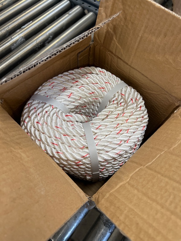 Photo 2 of YSMN 1/2 in 150 FT Braided Rope 4000 LBS Breaking Strength High Force Polyester Rope Suitable for Swing Camping Tree Work White Red 1/2IN x 150FT(White Red)