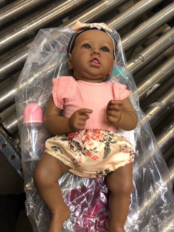 Photo 3 of HOOMAI Lifelike Reborn Baby Dolls with Soft Body African American Realistic Girl Doll 22.8 Inch Best Birthday Gift Set Sophia