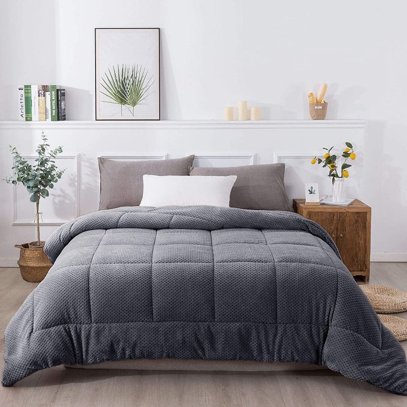 Photo 1 of  Luxury Plush Sherpa Comforter, Ultra Soft Cozy Reversible Fleece - Goose Down Alternative Fill, Machine Washable Bedding, Excalibur Grey