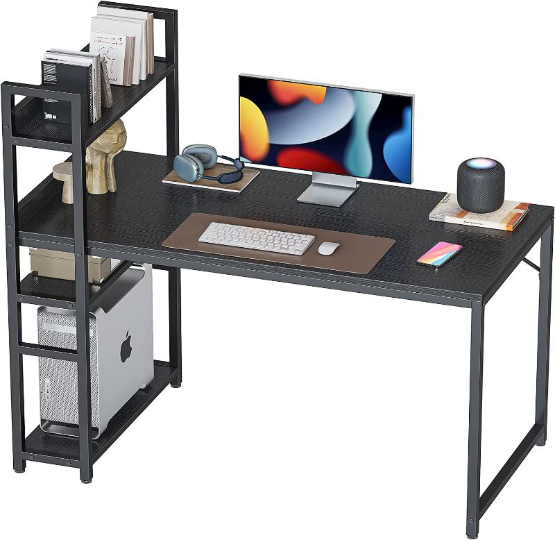 Photo 1 of CubiCubi Computer Desk 55 inch with Storage Shelves Study Writing Table for Home Office,Modern Simple Style,Black