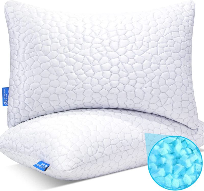 Photo 1 of 2-Pack Cooling Bed Pillows for Sleeping Adjustable Gel Shredded Memory Foam Pillows Queen Size Set of 2 - Luxury Bamboo Pillows for Side Back Sleepers...
